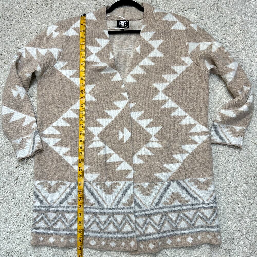 FRYE Cozy Aztec Print Jacquard Luxe Open Front Cardigan Patch Packets Sz: XL - Picture 4 of 6